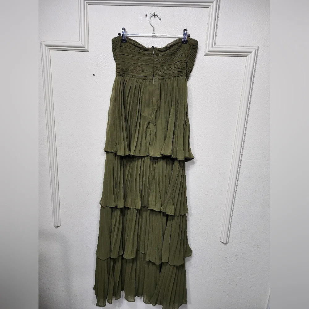 Lulus Seriously Sensational Olive Green Strapless Tiered Maxi Dress Wedding Prom - Picture 8 of 8